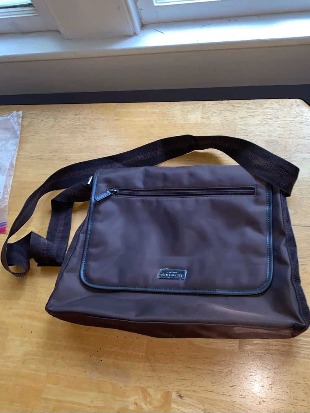 Givenchy Parfume Crossbody Nylon Messenger Bag Brown 15x11x3” like new